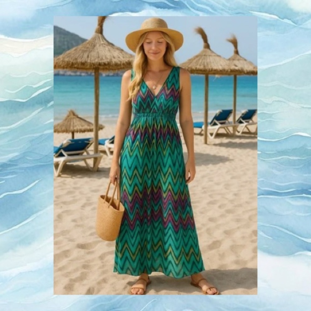 Chevron teal fusion maxi dress S ptp 18”